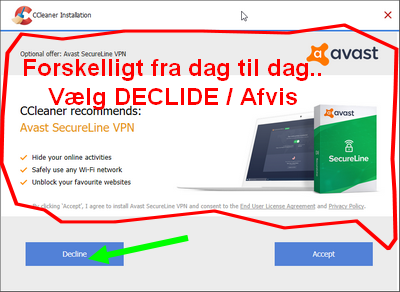CCleaner installation nej til akstra programmer