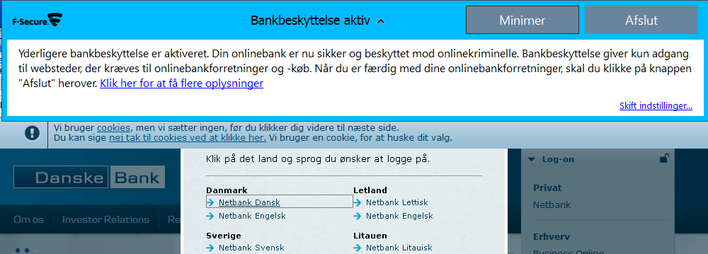 f secure internet sikkerhed bankbeskyttelse