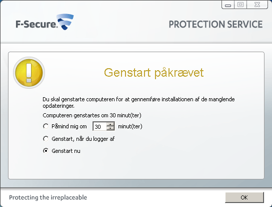 F-Secure PSB efter opdatering af andre programmer skal du genstarte