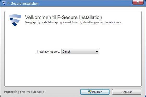 F-Secure installation vælg sprog