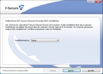 F-Secure installation vælg sprog