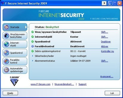 F-Secure Internet Security indstillinger