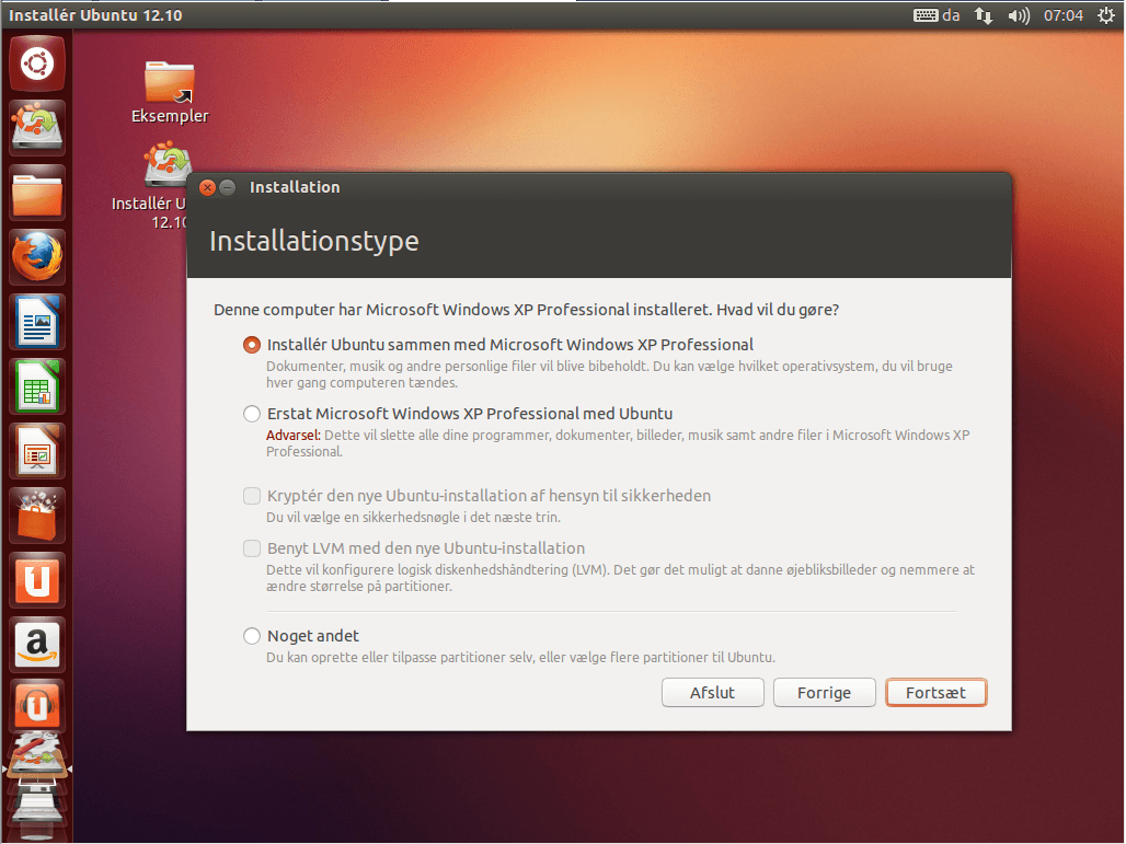 Ubuntu installer ved siden af Windows