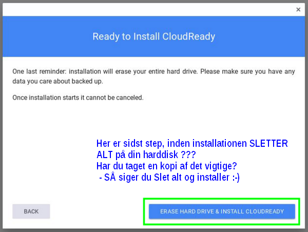 cloudready installation overskriv alt