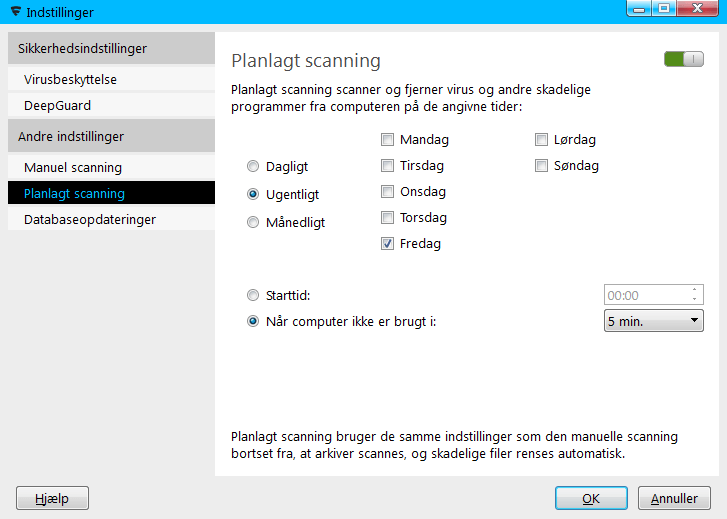 F-Secure Sikkerheds indstillinger scan ugentligt