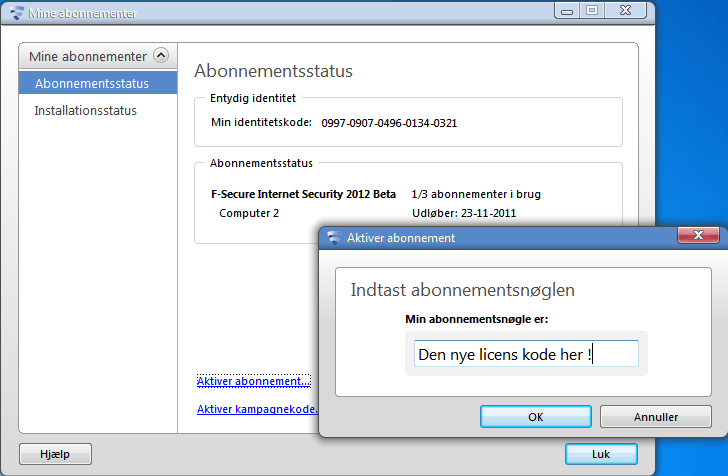 F-Secure aktiver abonnement