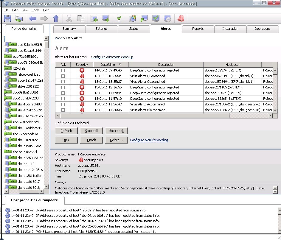 F-secure Policy Manager Alerts