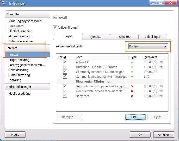 F-Secure netværk indstillinger