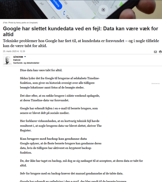 google slettet dine data ved en fejl hvad gør du så