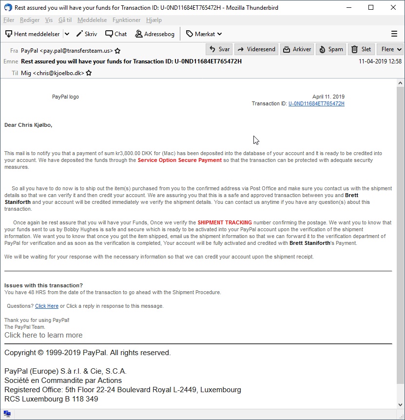 paypal scam fra england confirm