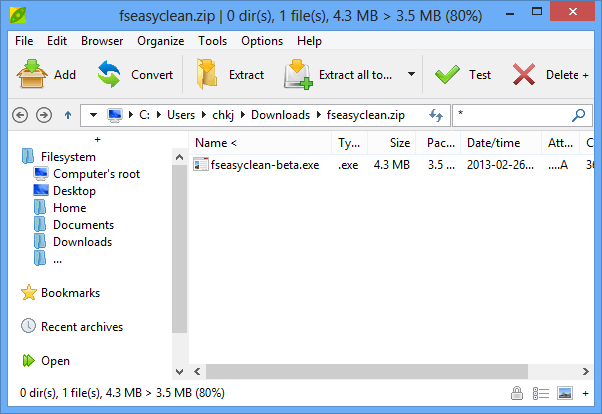 PeaZip med en fil i dette arkiv PeaZip med pakket indhold