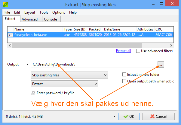PeaZip skal pakke filer ud hvor