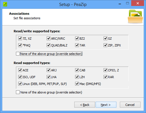 PeaZip pakkeprogram som winrar