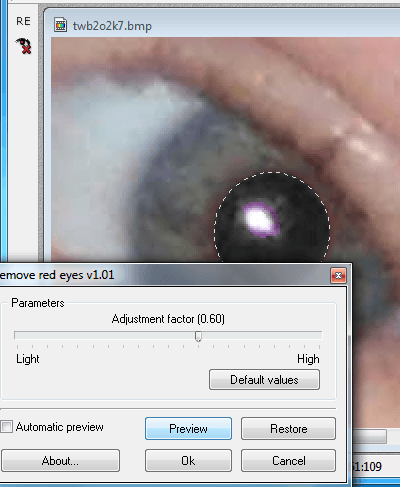 PhotoFiltre billed redigering rød øjne reduktion gratis