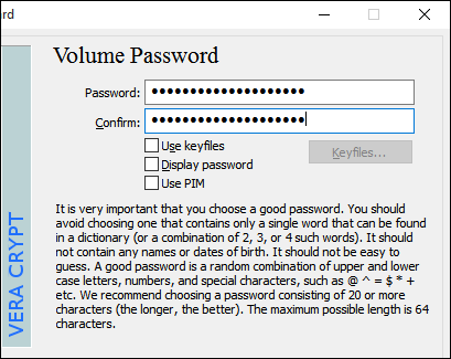 TrueCrypt opret et godt og langt kodeord passphrase
