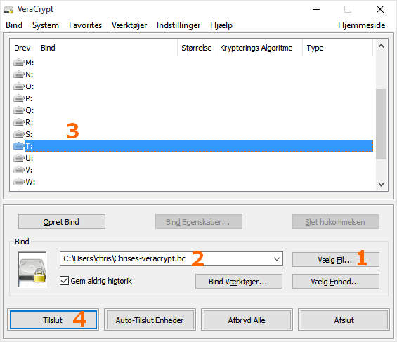 veracrypt åben volume